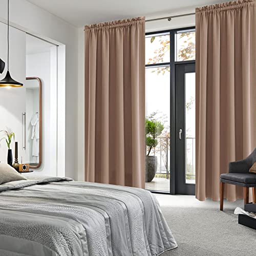 Blackout Curtains for Bedroom Living Room 52 x 84 Inch Long Khaki (Khaki / 52"W x 84"L (Pack of 2))