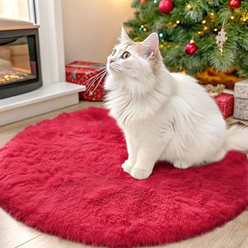 Red Round Rugs for Bedroom (2 Ft Round / Red)