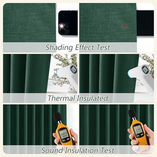 Dark Green 100% Blackout Linen Curtains 84 Inch Length 2 Panels Set for Living Room Back Tab Thermal Insulated Black Out Drapes Room Darkening Farmhouse Style for Bedroom Curtains 52x84 (Dark Green / 52"W x 84"L (Pack of 2))