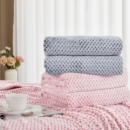 Soft Waffle Fleece Bed Blanket Queen Size (Heather Navy / 90x90 in)