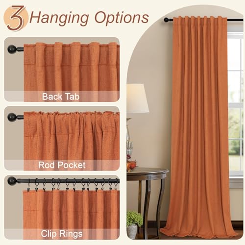 Burnt Orange 100% Blackout Window Curtain Panels Light Blocking Linen Boho Black Out Drape for Nursery 84 Inch Long Thermal Insulated Draperies for Living Room Bedroom Fall Decor 2 Pieces 52x84 Length (Burnt Orange / 52"W x 84"L (Pack of 2))