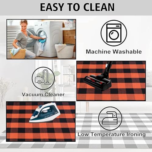 Orange and Black Plaid Rug (Orange & Black Plaid / 2' x 4'3" (Rectangular))