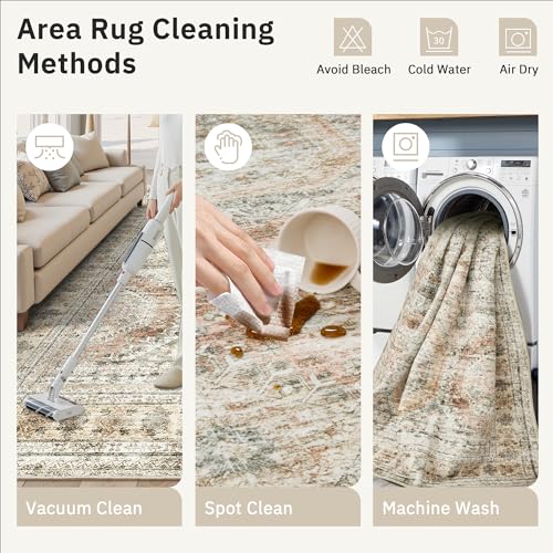10x14 Area Rugs for Living Room Washable Rug Non (Brown/Pink / 10' x 14' (Rectangular))
