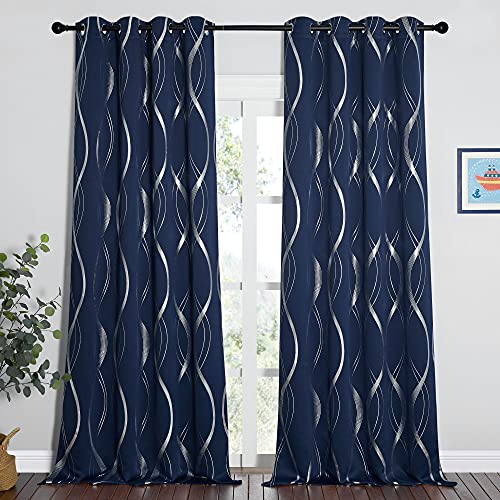 Sliding Door Curtains Extra Long Blackout Drapes for Large Window (1 - Navy / 52"W x 108"L (Pack of 2))