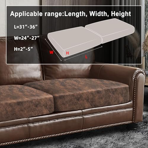 Leather Look Couch Cushion Covers Sofa Seat Slipcovers Sets Couches Furniture Protector for Sectional Armchair Loveseat Pets Kids Stretch Spandex Fabric (2 Cushion Sofa / Dark Brown)