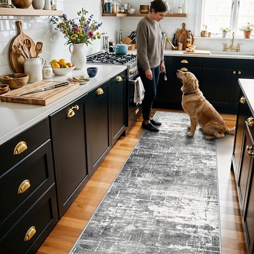 Washable 2X10 Kitchen Area Rug (2' x 10' (Rectangular) / Black/Grey)
