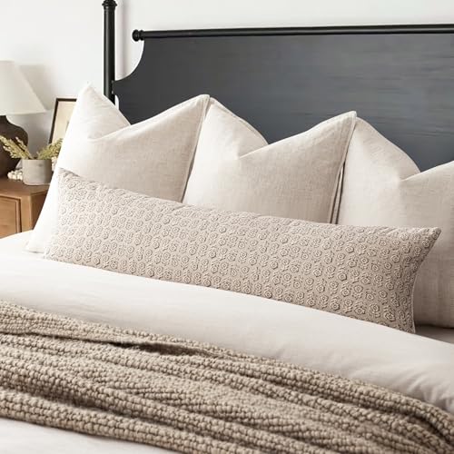 Long Floral Print Lumbar Throw Pillow Covers 14×36 Ivory Beige (36" x 14" (Pack of 2) / Biscotti Beige)