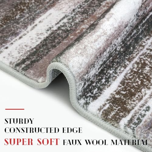 Abstract Washable 2x6 Runner Rug Non Slip Runners for Hallway (Dark Light Brown White / 2' x 6' (Runner))