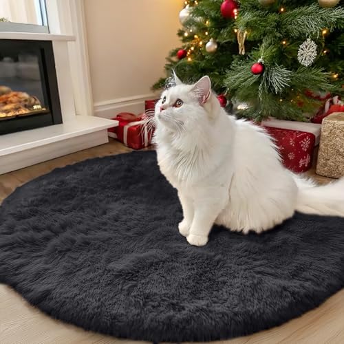 Black Round Rugs for Bedroom (3 Ft Round / Black)