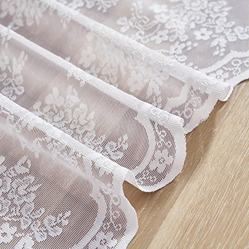 Vintage Lace Curtains 36 inch Length Country White Cafe Kitchen Sheer Short Curtain Panels for Bathroom (Bright White / 26"W x 36"L (Pack of 2))