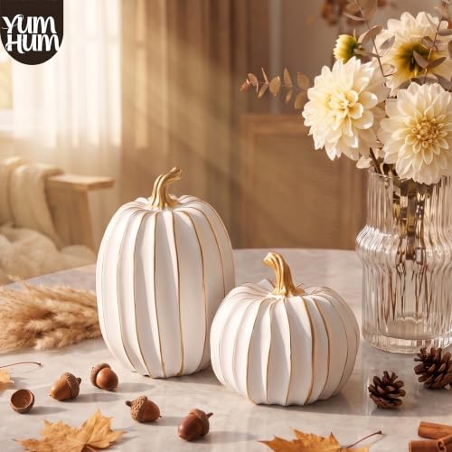 2Pcs Resin Pumpkin Figurines (Gold Stripe Pumpkin)