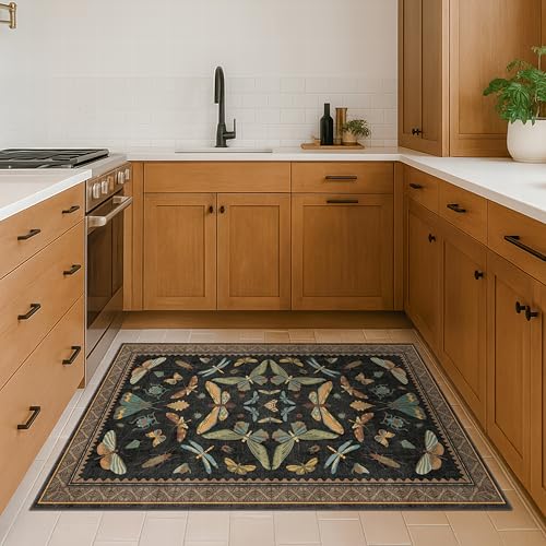 Black Front Door Mat Indoor Entrance Non Slip Washable (3' x 4' (Rectangular) / Black / Multi)
