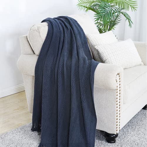 Navy Throw Blanket 50x60 Inch Boho Knitted Soft Throw Sofa Blanket (Navy / 50"x60")