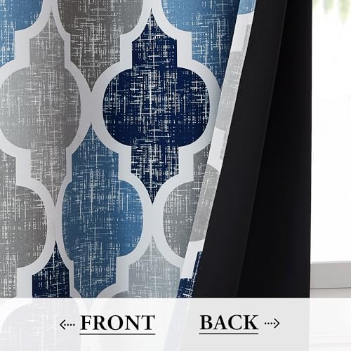 Moroccan 100% Blackout Curtains Bedroom Blue Grey 50x72 2 Panels (Grommet | Blue and Grey / 50"W x 72"L (Pack of 2))