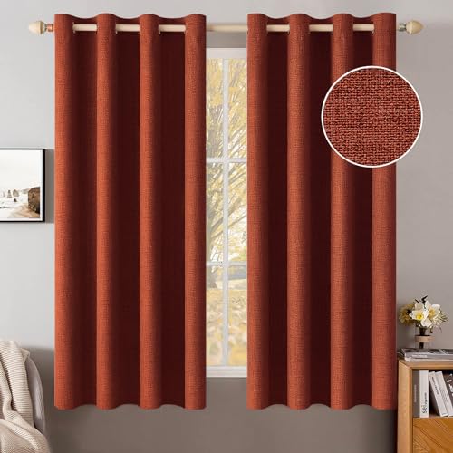 100% Blackout Linen Curtains for Bedroom 52x54 Inches Burnt Orange (Burnt Orange / 52"W x 54"L (Pack of 2))