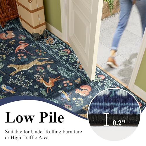 3x5 Rug Washable Animal Area Rug for Bedroom Non Slip (Navy Blue (Animal) / 3' x 5' (Rectangular))