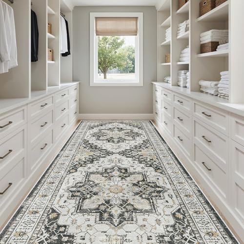 4x12 Wide Hallway Runner Rug Washable for Living Room (Black / 4' x 12' (Runner))