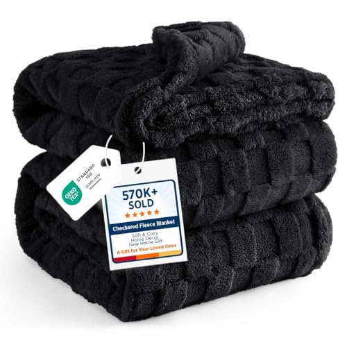 Checkered Soft Cozy King Size Blankets for Bed (Black / King (108" X 90"))