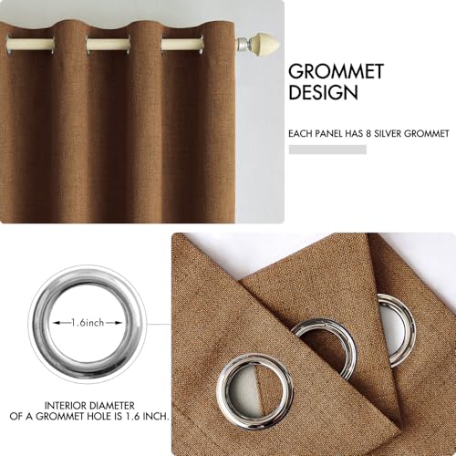 100% Blackout Linen Curtains for Bedroom 52x90 Inches Brown (Brown / 52"W x 90"L (Pack of 2))