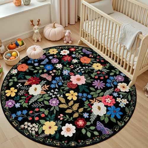 Round Area Rug Living Room (Black / 4' (Round))