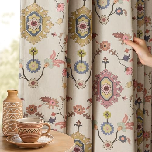 Boho Floral 100% Grommet Blackout Curtains 84 Inch 2 Panels (Colorful / 52"W x 84"L (Pack of 2))