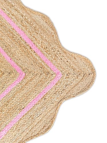 Wave Scalloped Natural Jute Rug (Light Pink / 8'x10' (Rectangular))
