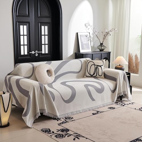 Boho Couch Cover Super Soft Couch Covers for 2 (71" x 102" / 1# Grey Curve)