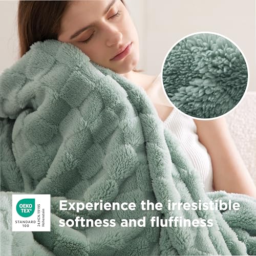 Checkered Soft Cozy King Blanket for Bed (01 Sage Green / King (108" X 90"))