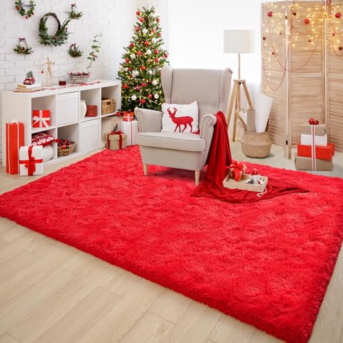 Soft Area Rugs for Bedroom Living Room Plush Fluffy Rug8x10 (Red / 8' x 10' (Rectangular))