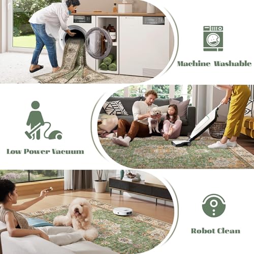 Area Rug 9x12 Washable Rug (Vintage Green / 9' x 12' (Rectangular))