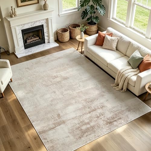 8x10 Washable Area Rug for Living Room (8' x 10' (Rectangular) / Yellowish-brown-light Gray-off White)