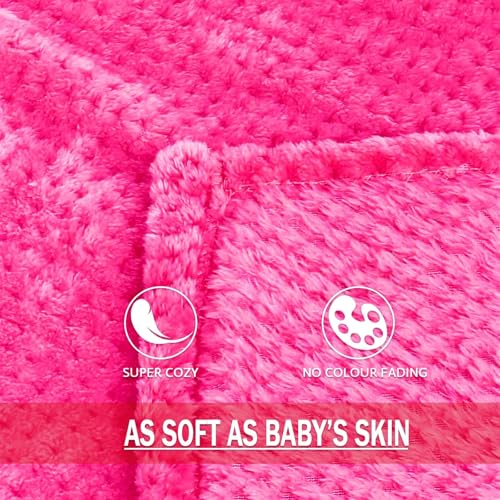 Soft Waffle Fleece Bed Blanket Queen Size (Hot Pink / 90x90 in)
