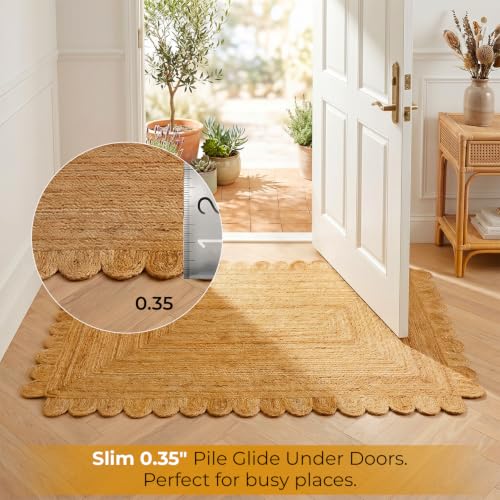 Scalloped Jute Area Rug 6X9ft Natural Handwoven Farmhouse Rug Large (Natural / 6' x 9' (Rectangular))