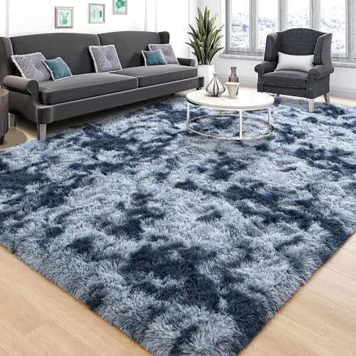Soft Fluffy Rugs for Bedroom 4x6 Area Rug for Living Room (Tie-dyed Blue and Grey / 4' X 6' (Rectangular))