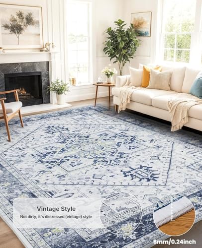 Amada Large 8x10 Washable Area Rug for Living Room (8' x 10' (Rectangular) / Navy Blue/White)