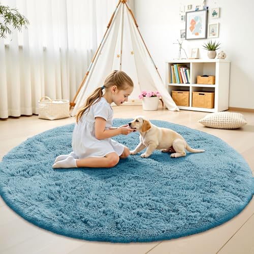 Slate Blue Round Rugs for Bedroom (7 Ft Round / Slate Blue)
