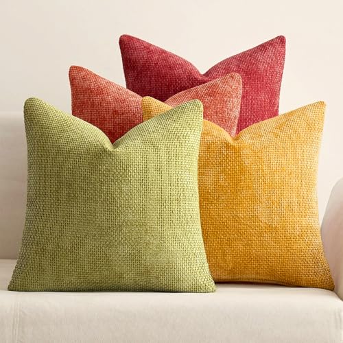 Soft Decorative Chenille Fall Pillow Covers Rust Yellow Green 18x18 (18" x 18" (Pack of 4) / Yellow Orange)