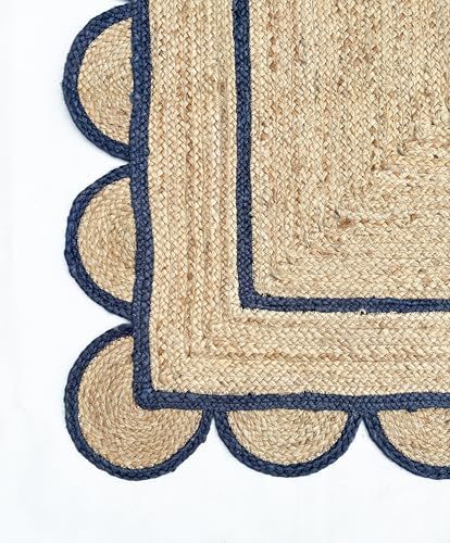 Scallop Pattern Jute Bohemian Area Rug (5'x8' (Rectangular) / Navy)
