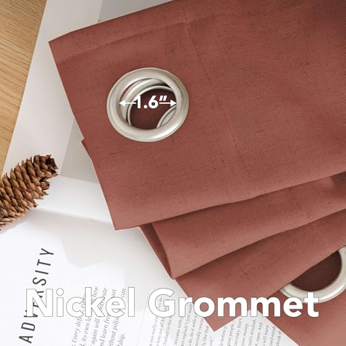 Living Room Linen Curtains Semi Sheer Curtains Nickel Grommet Curtain Energy Saving Light Filtering Window Treatments Panels for Bedroom (52"W x 108"L (Pack of 2) / Rust)