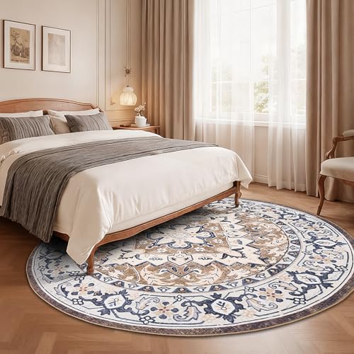 8ft Round Area Rugs for Living Room (Floral Brown / 8' (Round))