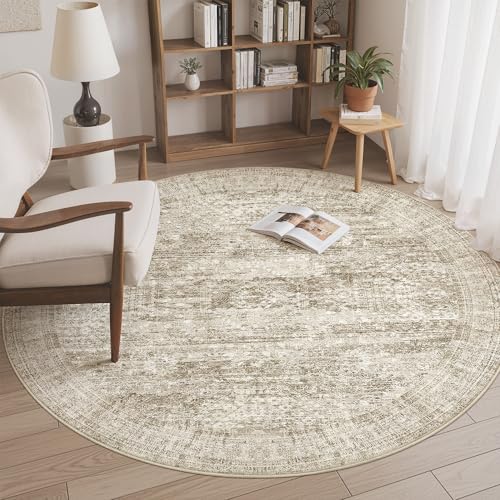 6x6 Brown Round Rug 6ft Circle Living Room Area Rugs Non (Brown / 6' (Round))