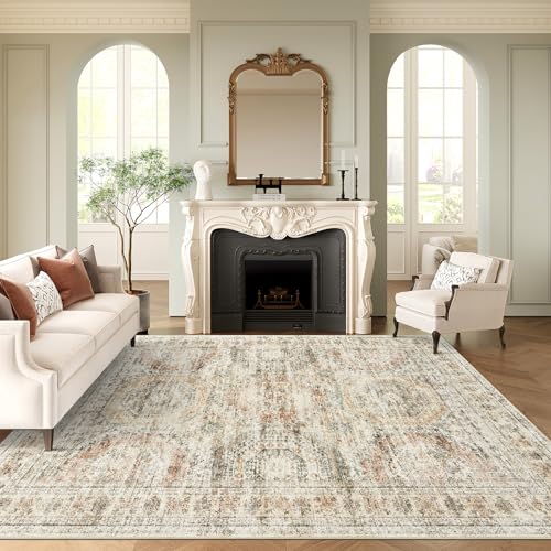 Washable Area Rug 8x10 Large Soft Living Room Rugs Brown (Brown/Pink / 8' x 10' (Rectangular))