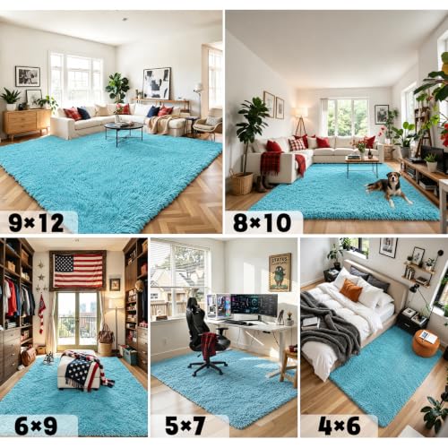 6x9 Teal Blue Shag Area Rug for Living Room (Teal Blue / 6' x 9' (Rectangular))