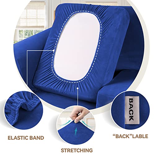 4 Pieces Couch Cover for Sofa Velvet Sofa Cover Washable (Large / Royal Blue)