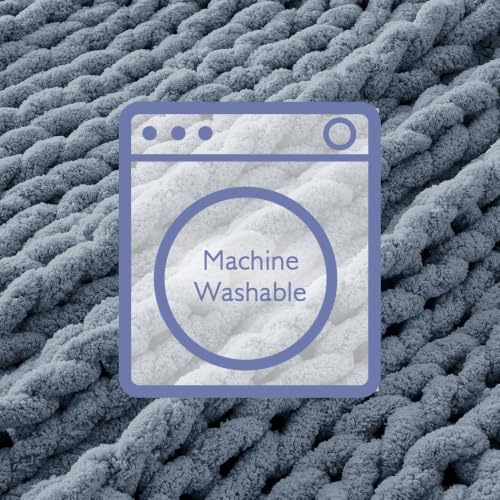 Chunky Knit Throw Blanket for Couch (Cold Sea Blue / 51"x63" (Large Size Throw）)