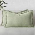 Linen Fringe Decorative Lumbar Throw Pillow Covers Sage Green 12x20 (20" x 12" (Pack of 2) / Sage Green)