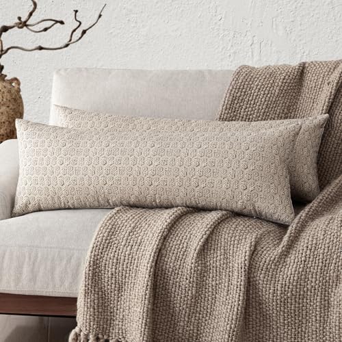 Long Floral Print Lumbar Throw Pillow Covers 14×36 Ivory Beige (36" x 14" (Pack of 2) / Biscotti Beige)
