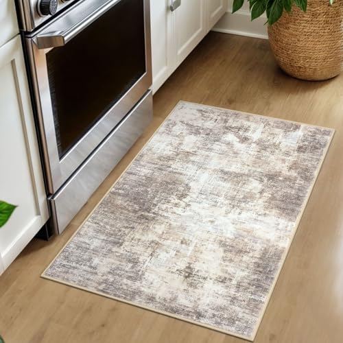 Small Abstract Area Rug 2x3 Ft Entryway Rugs Washable Door Mat Indoor Entrance (Gold/Yellow/Brown/Beige/White / 2' x 3' (Rectangular))