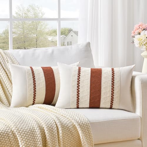 Set of 1 Rust Boho Long Lumbar Decorative Throw Pillow Cover 12x20 Inch for Couch Bed Sofa (20" x 12" (Pack of 1) / Rust)