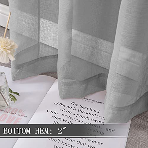 Short Sheer Curtains Linen Textured Living Room Curtain Sheers Light Filtering Rod Pocket Voile Curtains for Bedroom (42"W x 45"L (Pack of 2) / Silver Grey)